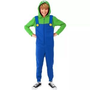 Nintendo Luigi Kids One Piece Costume with Front Zipper Size 10-12
